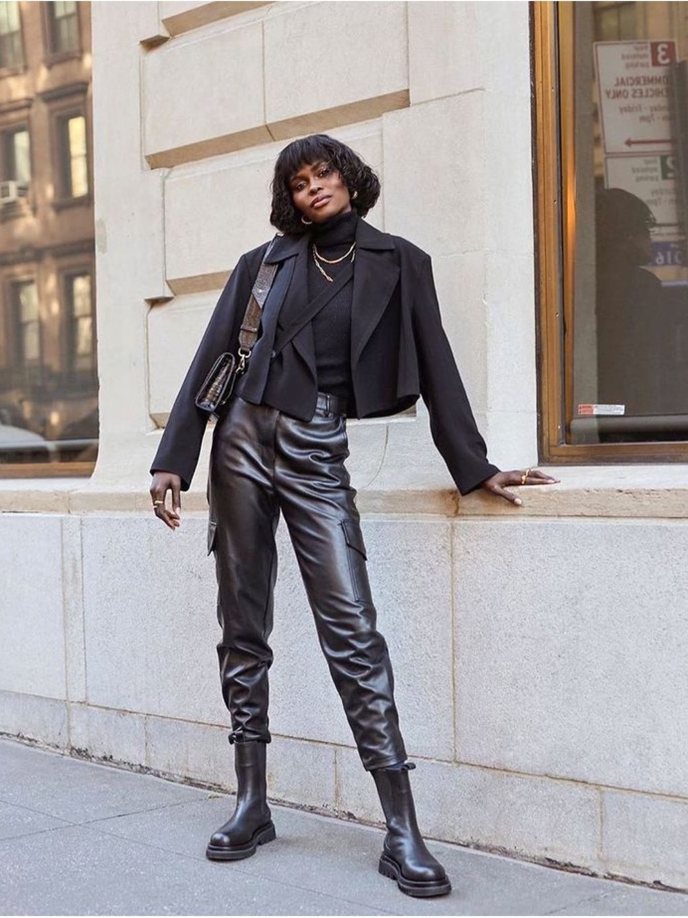 Wilfred x Artizia Black Vegan Leather Cargo Joggers